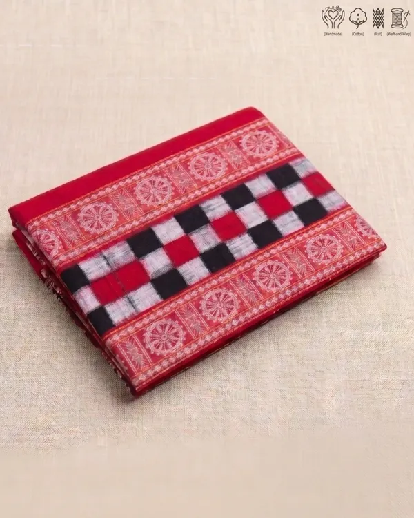 Navy_Blue_And_Red_Cotton_Handloom_Saree_For_Women