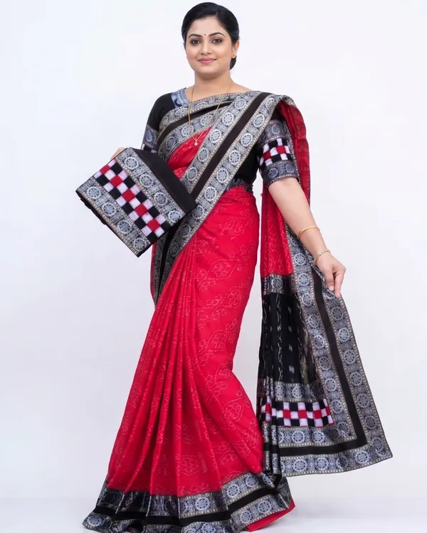 Red_And_Black_Cotton_Printed_Saree_For_Women