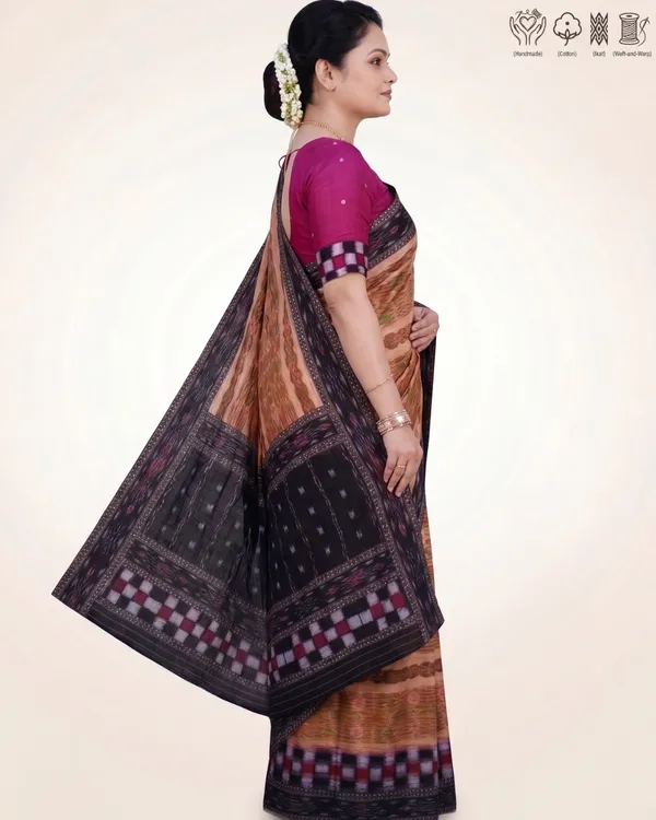 Brown_Cotton_Patterned_Saree_For_Women