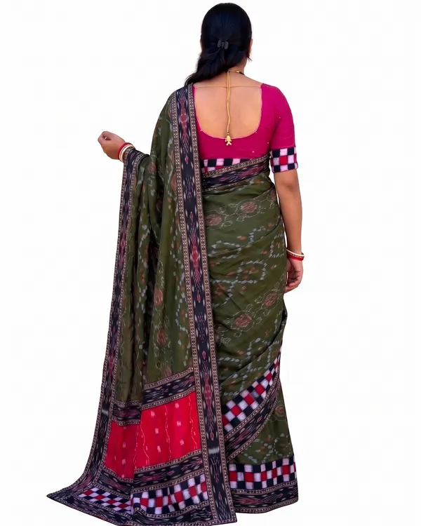 Olive_Green_Cotton_Printed_Saree_For_Women