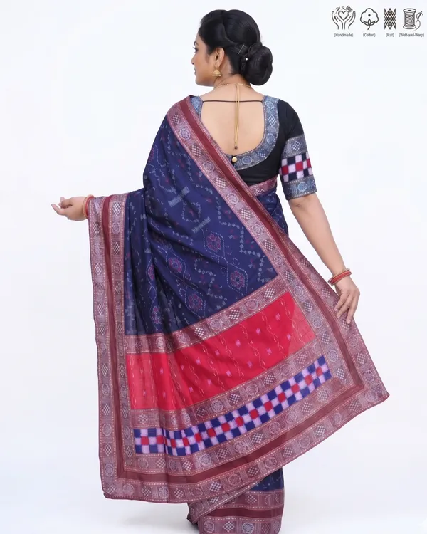 Navy_Blue_And_Red_Cotton_Handloom_Saree_For_Women