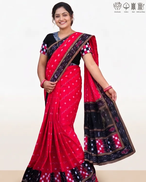 Red_Cotton_Ikat_Saree_For_Women