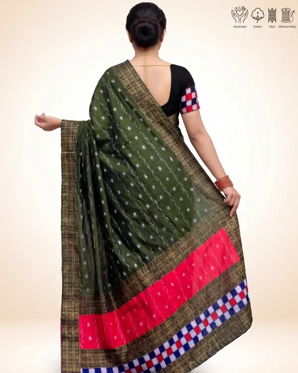 Green_Cotton_Ikat_Saree_For_Women