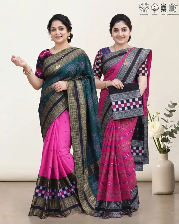 Pink_And_Green_Cotton_Handloom_Saree_For_Women_Pack_Of_2