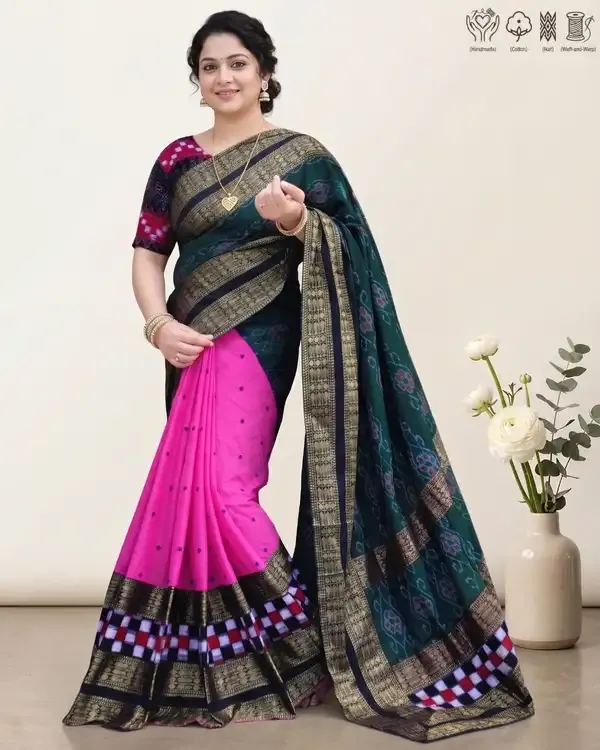 Pink_And_Green_Cotton_Handloom_Saree_For_Women_Pack_Of_2