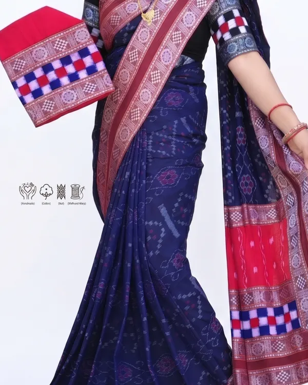 Navy_Blue_And_Red_Cotton_Handloom_Saree_For_Women