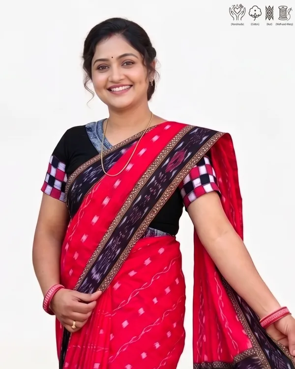 Green_And_Red_Cotton_Zari_Border_And_Ikat_Saree_For_Women_Pack_Of_2