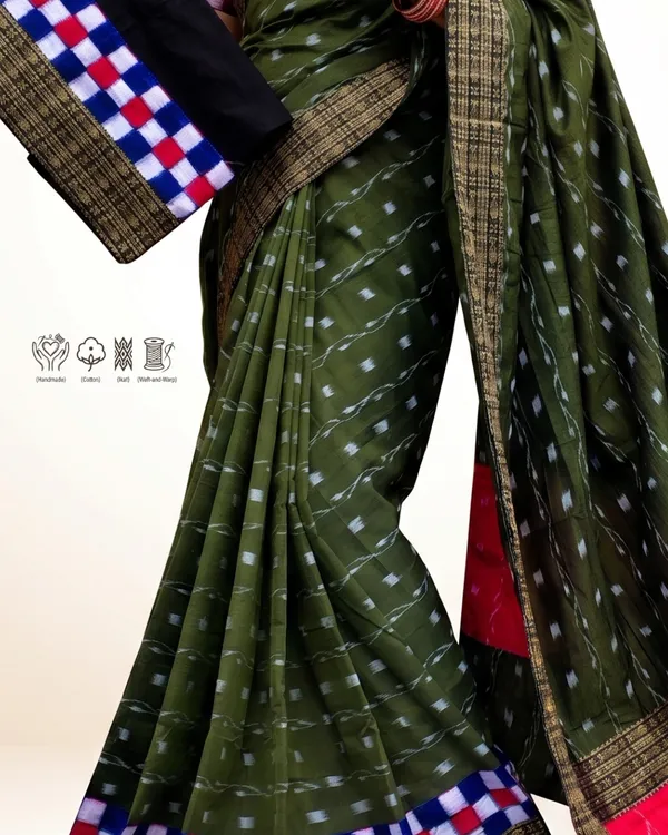 Green_Cotton_Ikat_Saree_For_Women