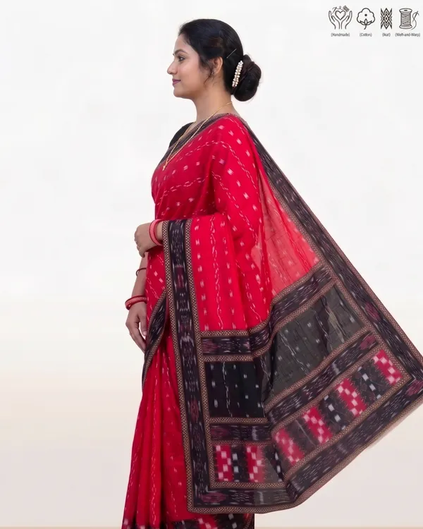 Red_Cotton_Ikat_Saree_For_Women