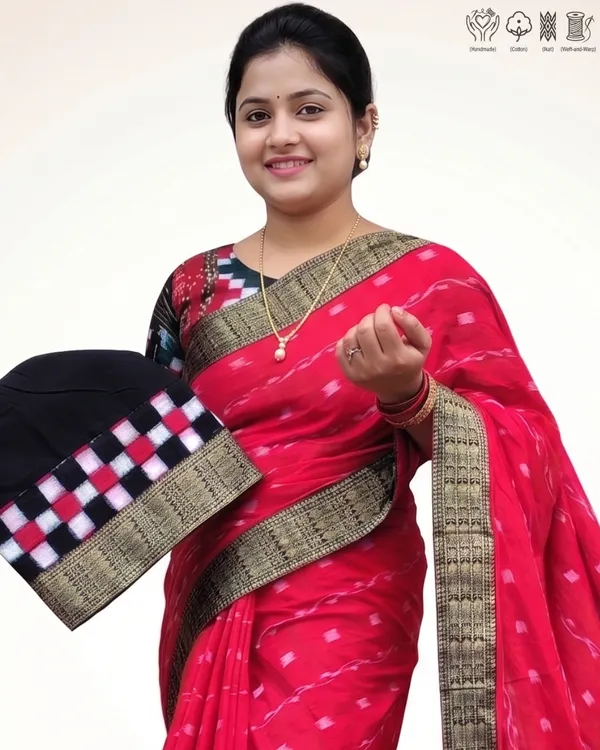 Red_Cotton_Handloom_Zari_Border_Saree_For_Women