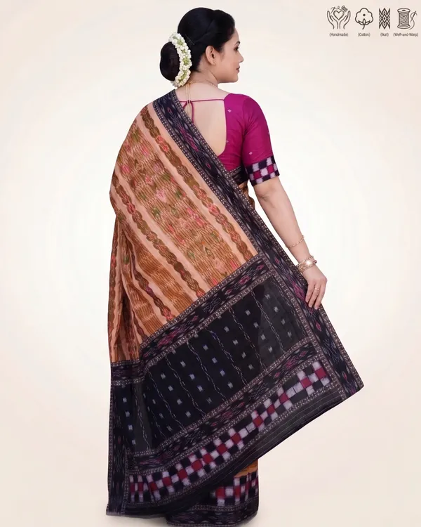Brown_Cotton_Patterned_Saree_For_Women
