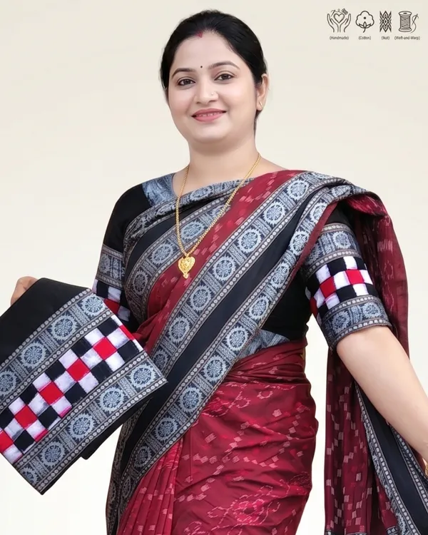 Maroon_Cotton_Ikat_Saree_For_Women