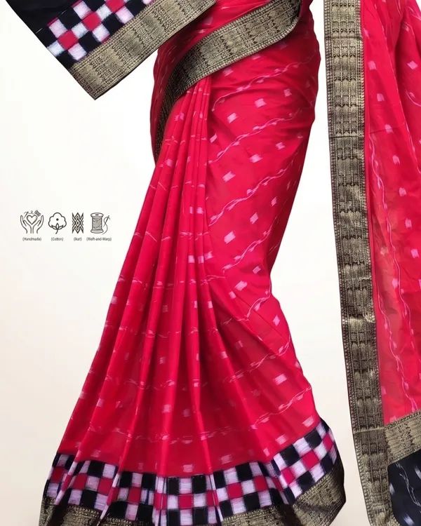Red_Cotton_Handloom_Zari_Border_Saree_For_Women