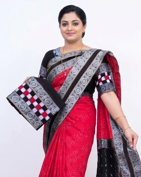 Red_And_Black_Cotton_Printed_Saree_For_Women