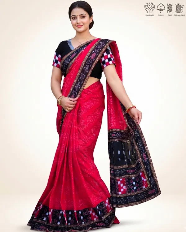 Red_Cotton_Printed_Saree_For_Women