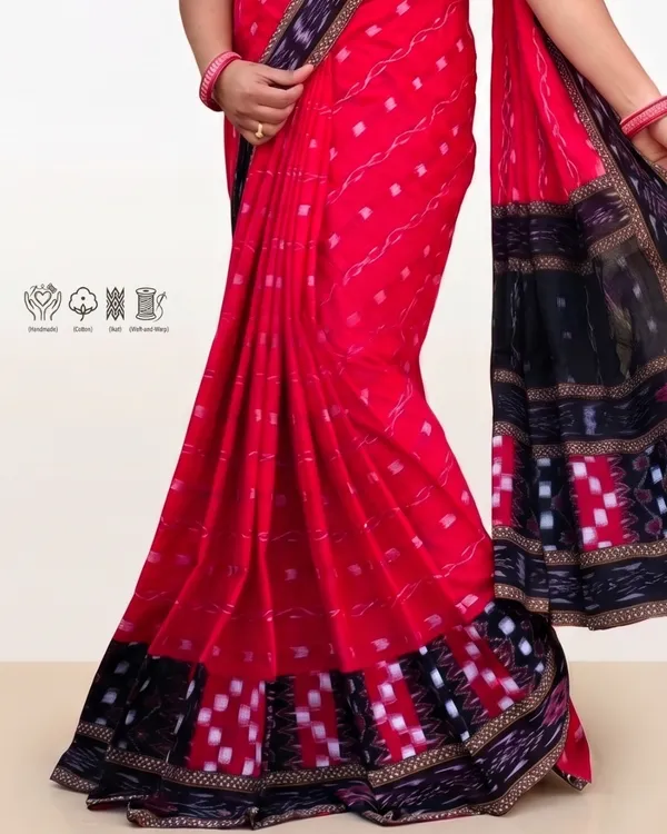 Red_Cotton_Ikat_Saree_For_Women