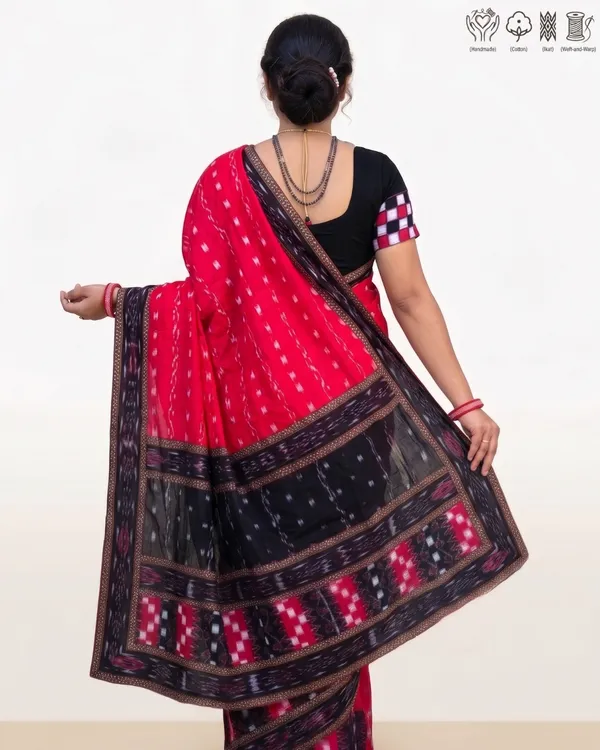 Red_Cotton_Ikat_Saree_For_Women
