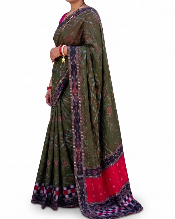 Olive_Green_Cotton_Printed_Saree_For_Women