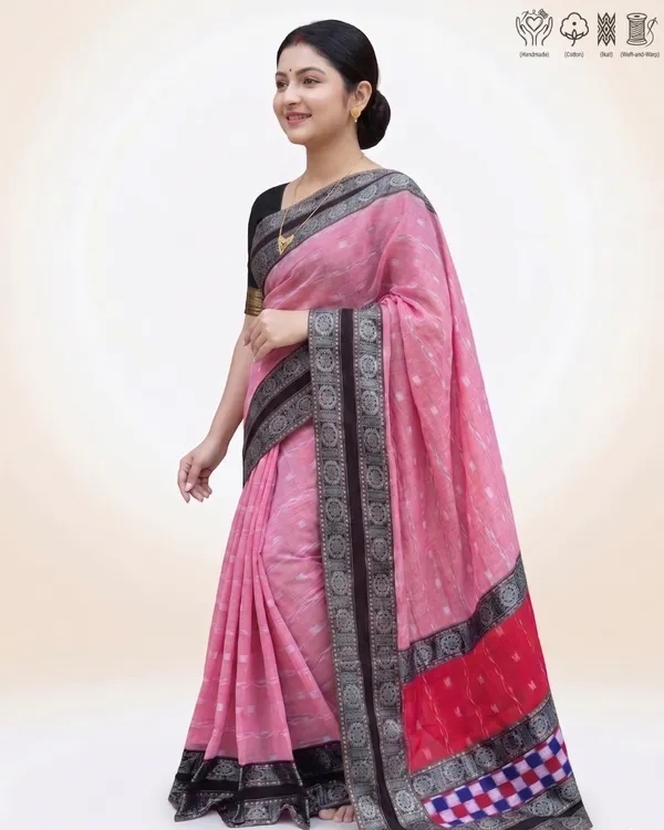 Pink_Cotton_Handloom_Ikat_Saree_For_Women