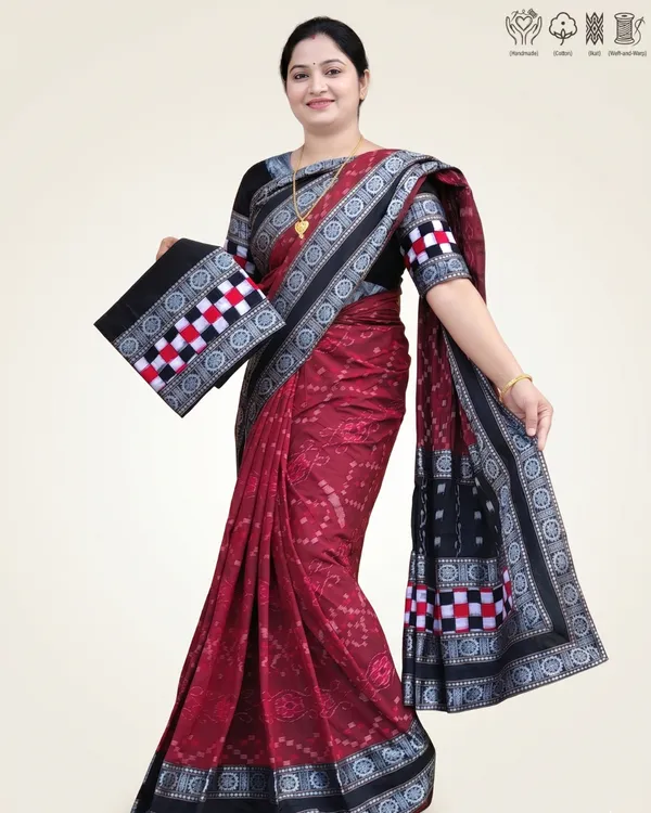 Maroon_Cotton_Ikat_Saree_For_Women