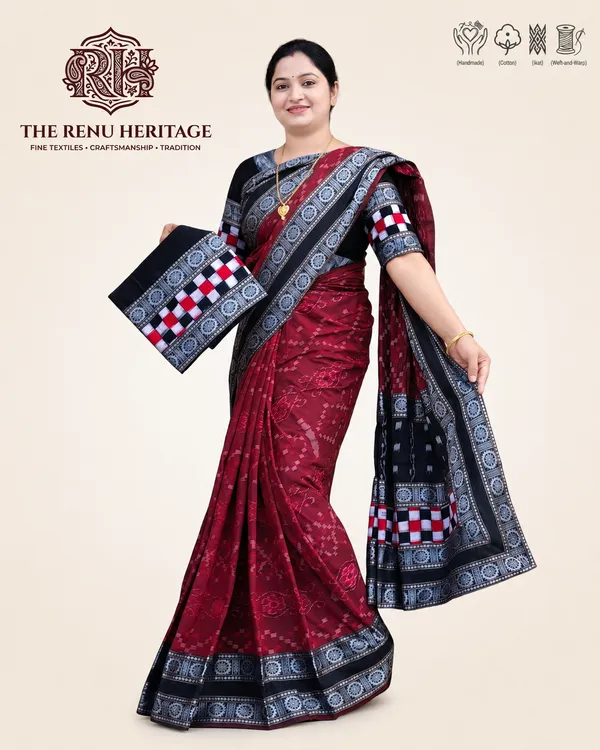 Maroon_Cotton_Ikat_Saree_For_Women