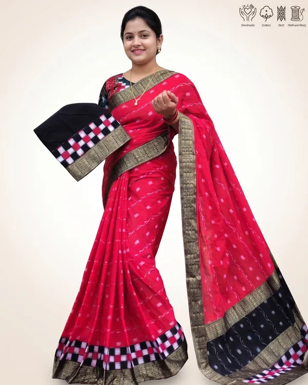 Red_Cotton_Handloom_Zari_Border_Saree_For_Women