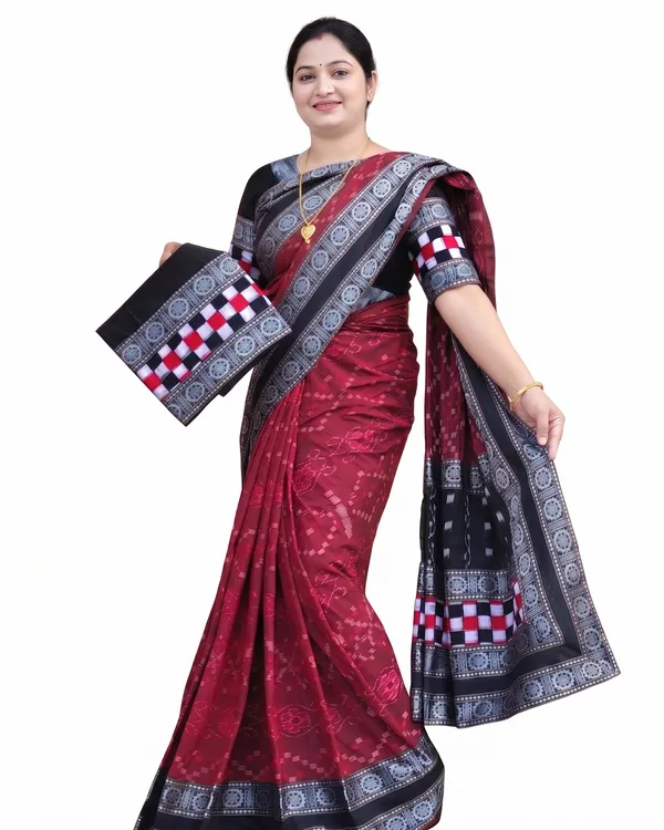 Maroon_Cotton_Ikat_Saree_For_Women