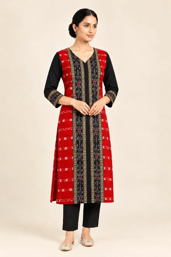 Red_Cotton_Printed_Straight_Kurta_For_Women