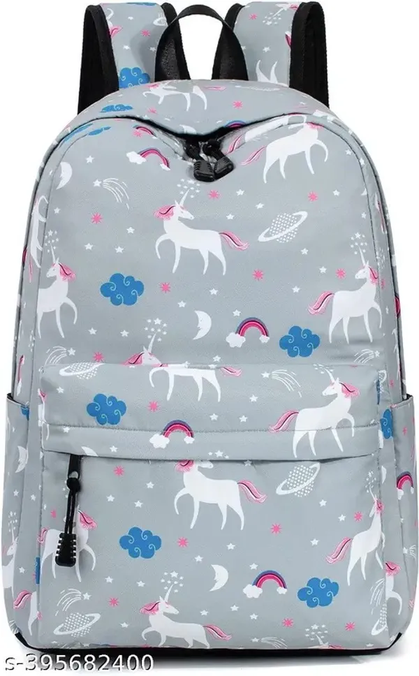 Grey_Polyester_Unicorn_Print_Backpack_For_Girls