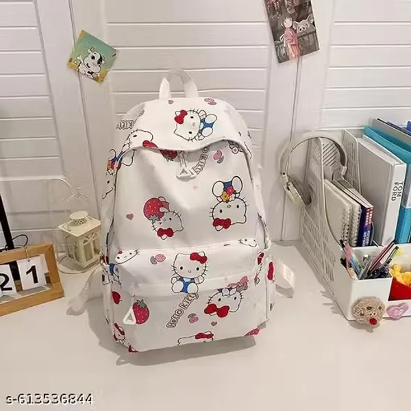 White_Polyester_Hello_Kitty_Character_Print_Backpack_For_Women