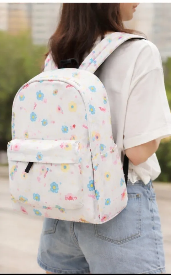 White_Polyester_Floral_Letter_Print_Casual_Backpack_For_Women