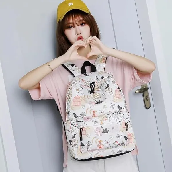 White_Polyester_Botanical_Print_Casual_Backpack_For_Women