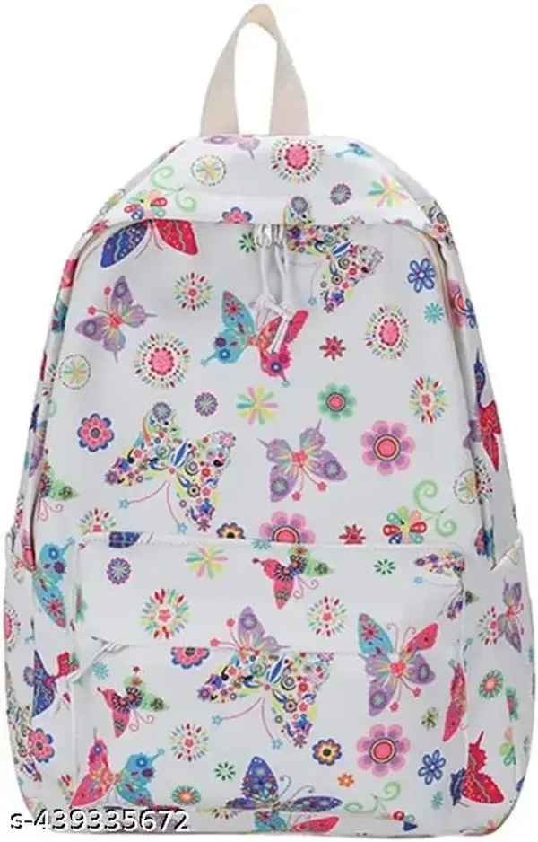 White_Polyester_Butterfly_Floral_Print_Backpack_For_Women