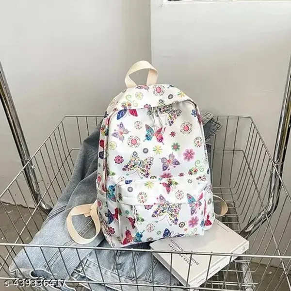 White_Polyester_Butterfly_Floral_Print_Backpack_For_Women