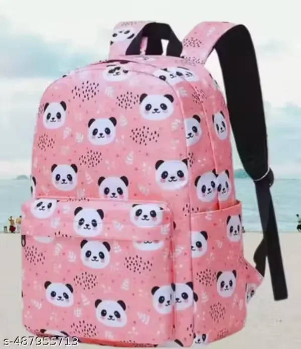 Pink_Polyester_Panda_Print_Backpack_For_Women