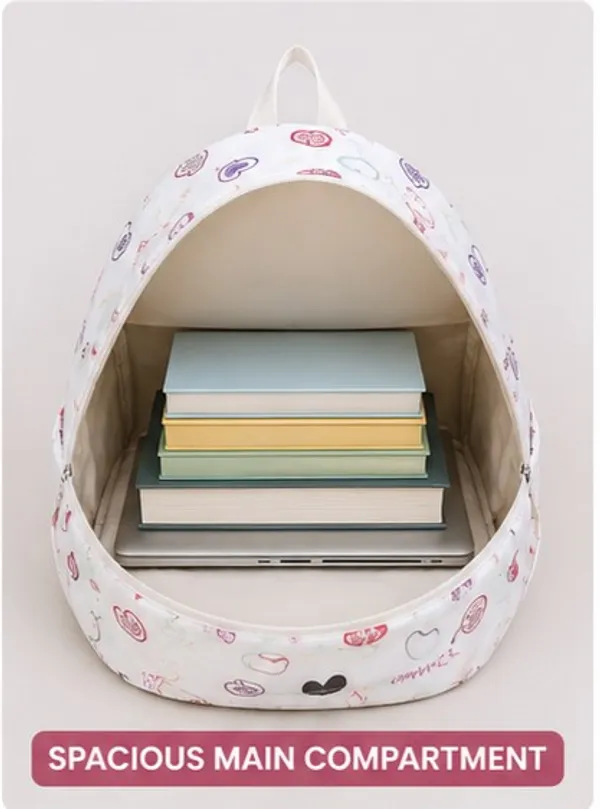 White_Polyester_Heart_Print_Casual_Backpack_For_Women