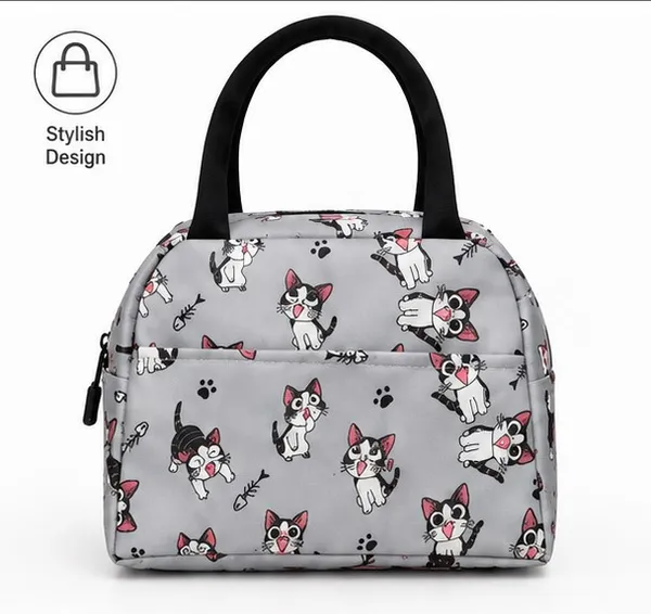 Beige_Polyester_Cat_Print_Structured_Handbag_For_Women