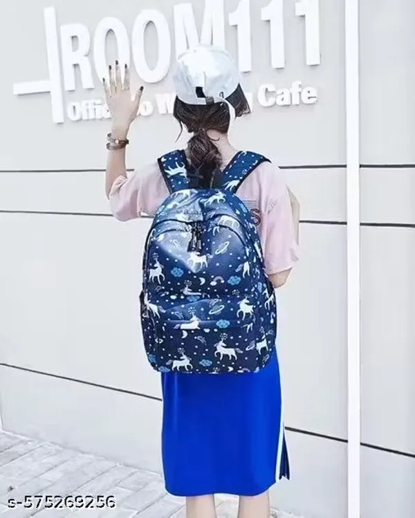 Black_Polyester_Unicorn_Print_Water_Resistant_Backpack_For_Women