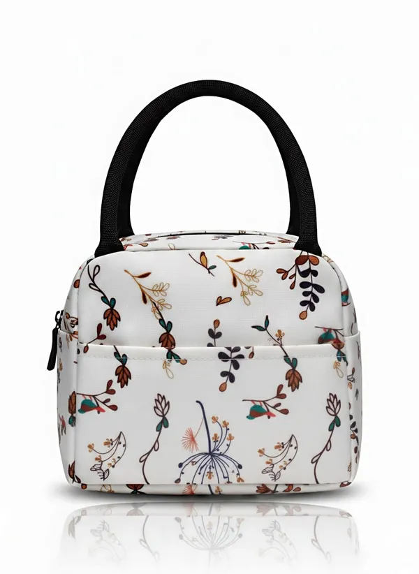 White_Polyester_Botanical_Print_Lunch_Bag_For_Women