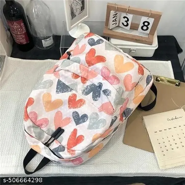 White_Polyester_Multicolour_Heart_Print_Backpack_For_Women