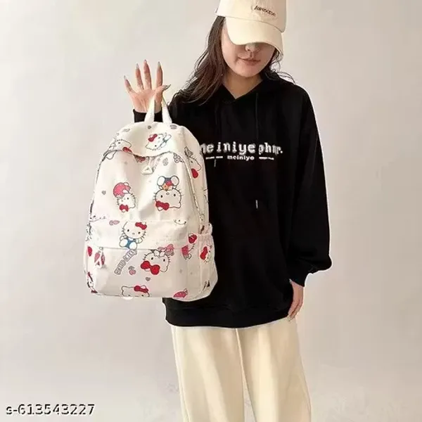 White_Polyester_Hello_Kitty_Character_Print_Backpack_For_Women