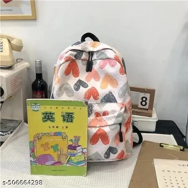 White_Polyester_Multicolour_Heart_Print_Backpack_For_Women