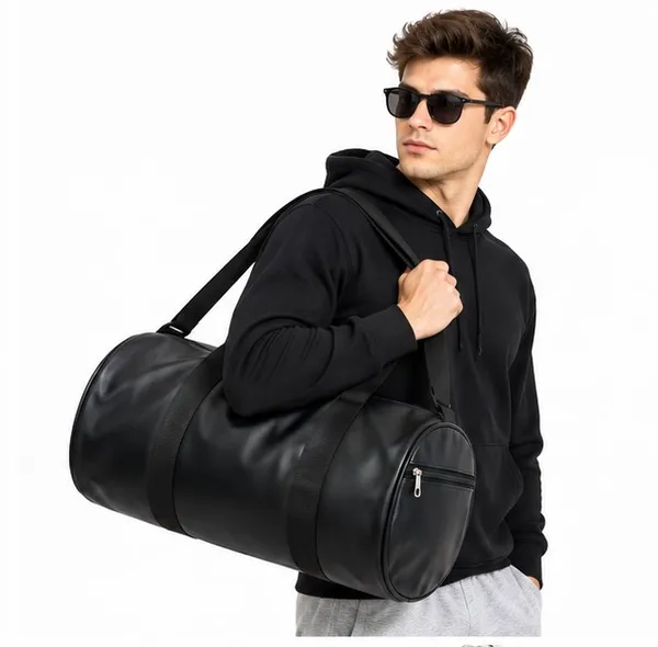 Black_Leather_Casual_Duffle_Bag_For_Unisex
