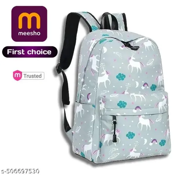 Grey_Polyester_Unicorn_Print_Backpack_For_Girls