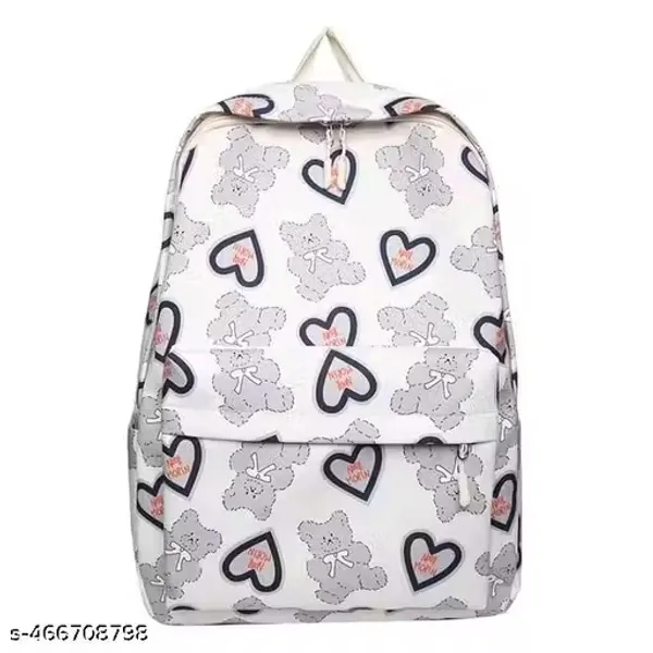 White_Polyester_Teddy_Bear_Print_Casual_Backpack_For_Women