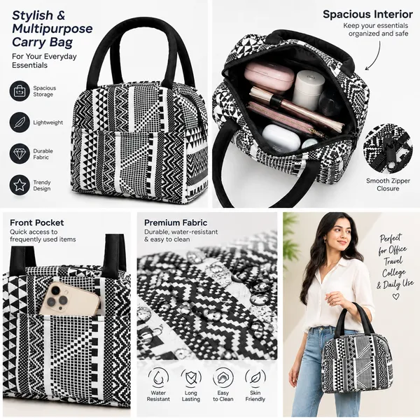 Black_White_Polyester_Geometric_Print_Cosmetic_Pouch_For_Women