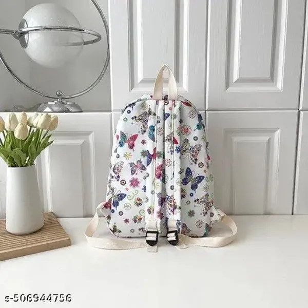 White_Polyester_Butterfly_Floral_Print_Backpack_For_Women