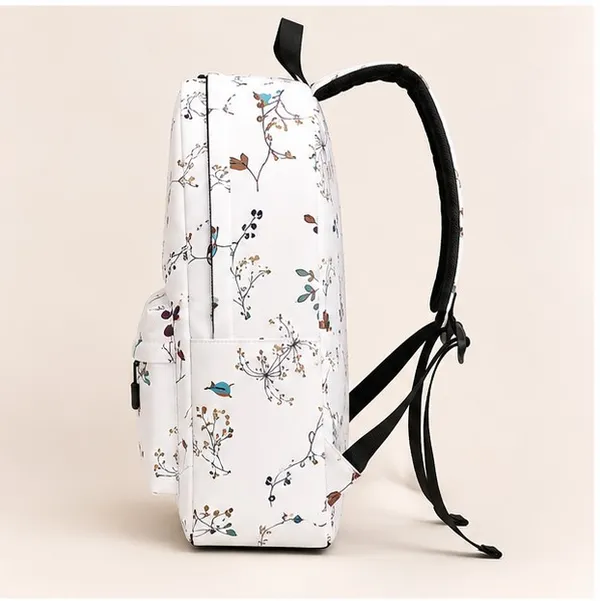 White_Polyester_Botanical_Floral_Print_Backpack_For_Women