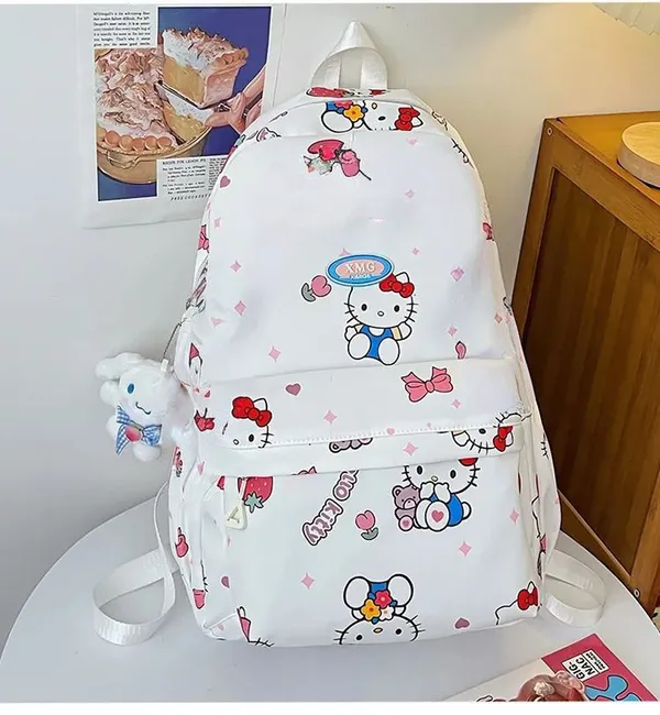 White_Polyester_Hello_Kitty_Character_Print_Backpack_For_Women