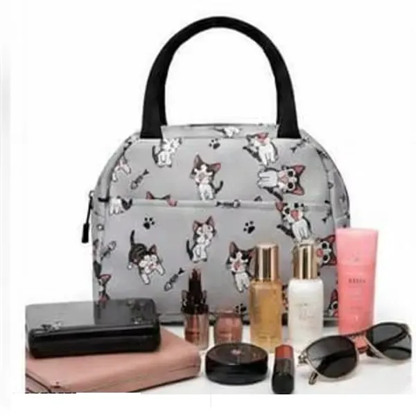 Beige_Polyester_Cat_Print_Structured_Handbag_For_Women